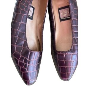 Nina Faux Croc Embossed Leather Block Heel Pumps‎ Womens SZ 7.5 M